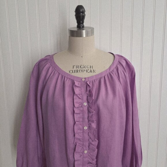 Lauren Ralph Lauren Women's Blouse  100% Linen Button Down Ruffle Front Size 1X - Picture 3 of 9